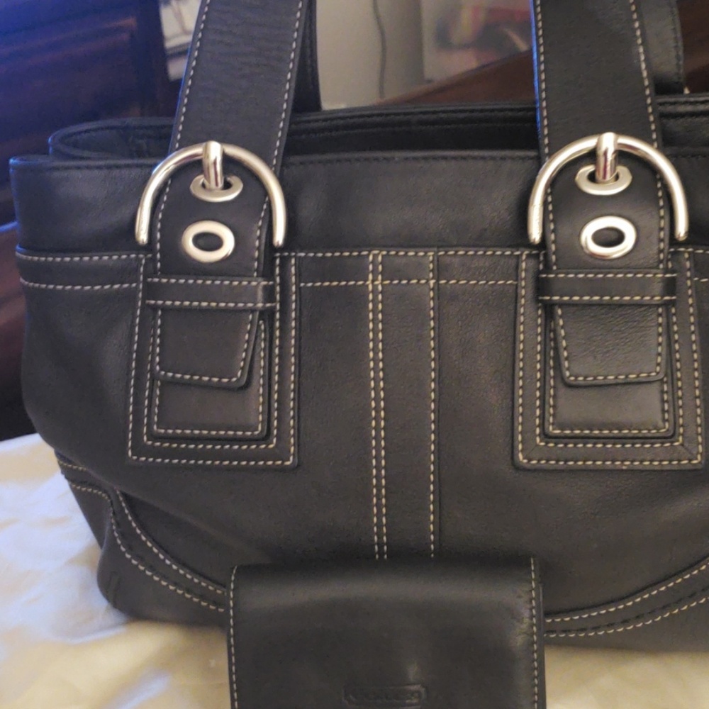 Coach leather purse and matching leather wallet